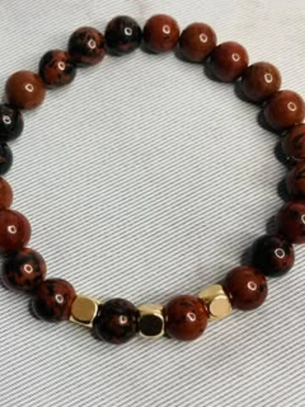 Golden Earth – Mahogany Obsidian Bracelet with 18K Gold Square Beads